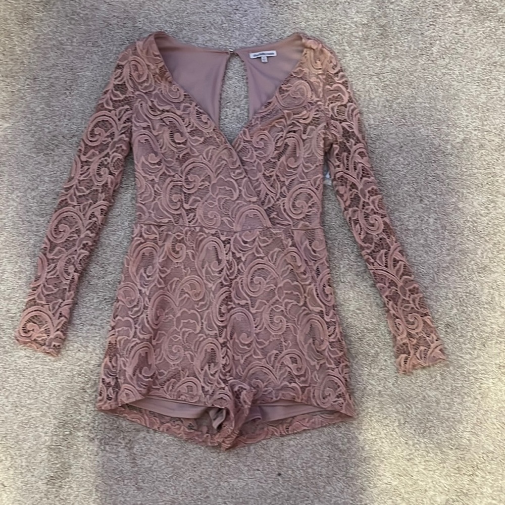 Charlotte Russe pink long sleeve lace romper